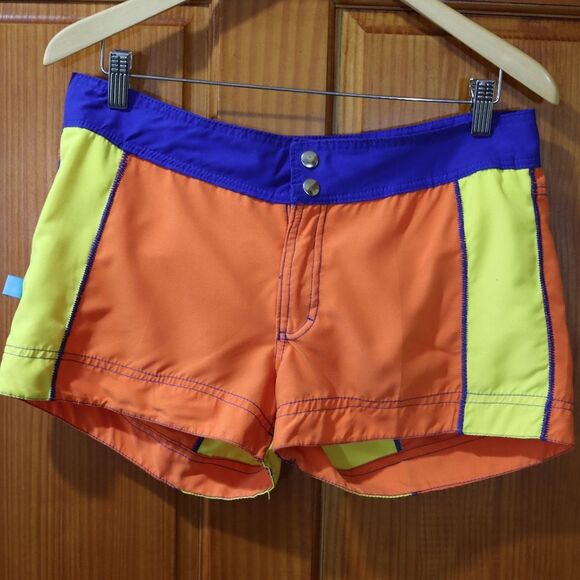 Liquid Men Orange & Blue Short Swim Trunks Vacation Beach 34 Medium - Picture 2 of 8